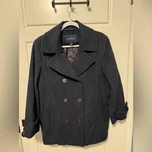Lands' End Women's Navy Blue Wool Peacoat Jacket Winter Coat, Size 16